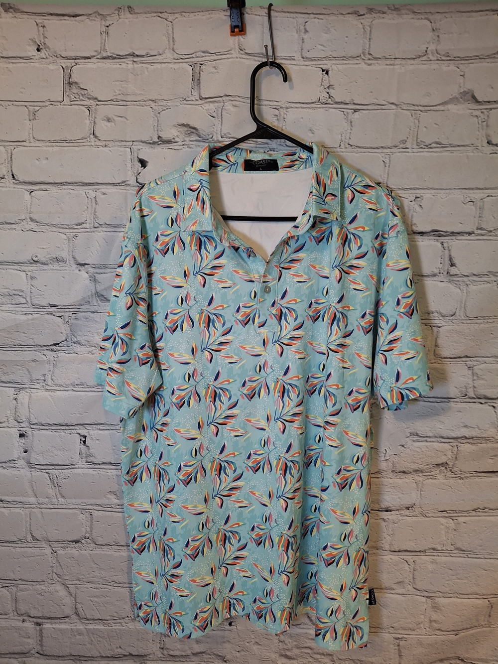 Coast Slipknot Men's Large Hawaiian Tropical Button Front Shirt Blue Polyester